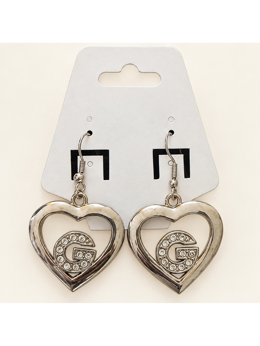 Georgia Bulldogs G Heart Rhinestone Dangle Earrings Silver Tone NWT